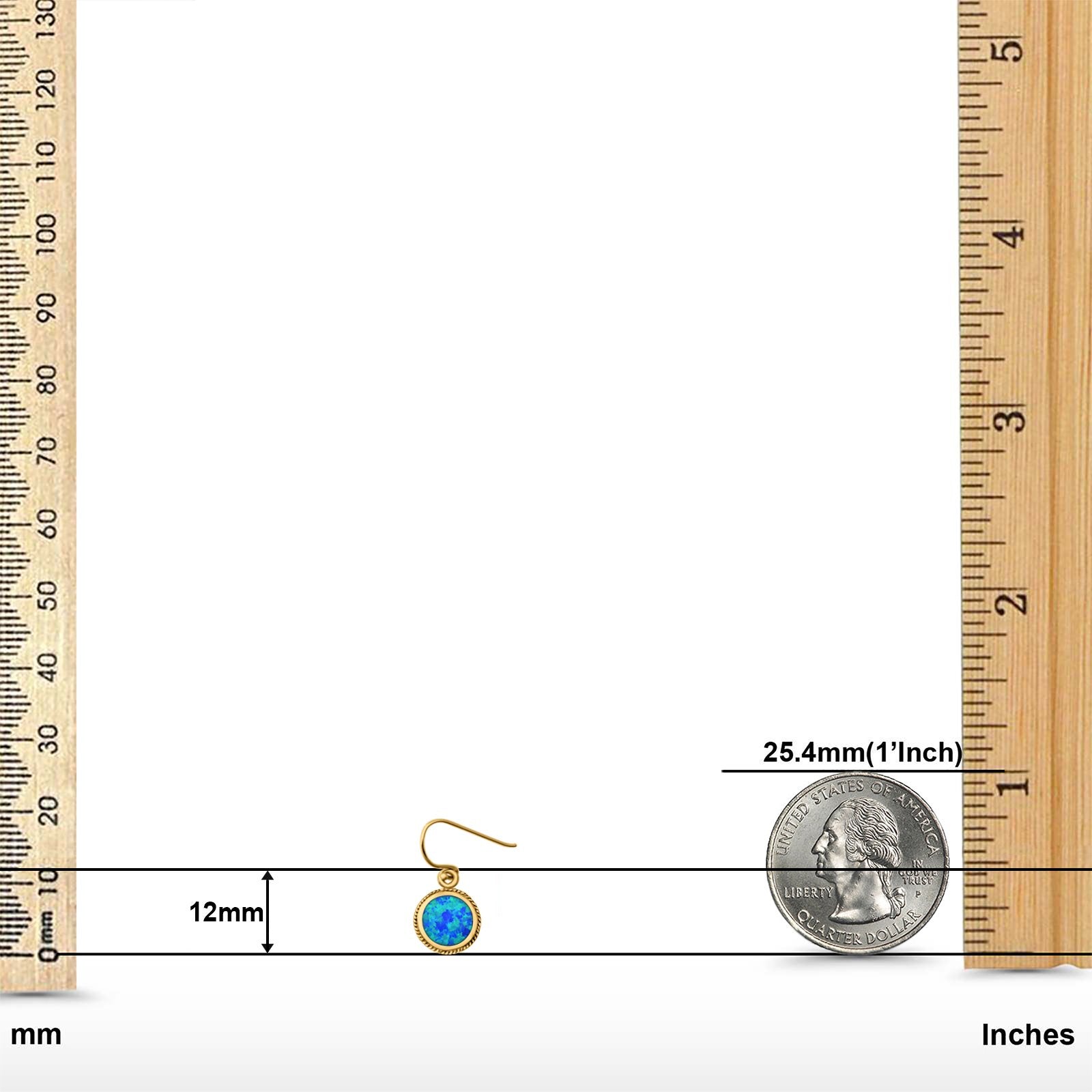 Drop Dangle Earrings Round Lab Created Opal 925 Sterling Silver (12mm)