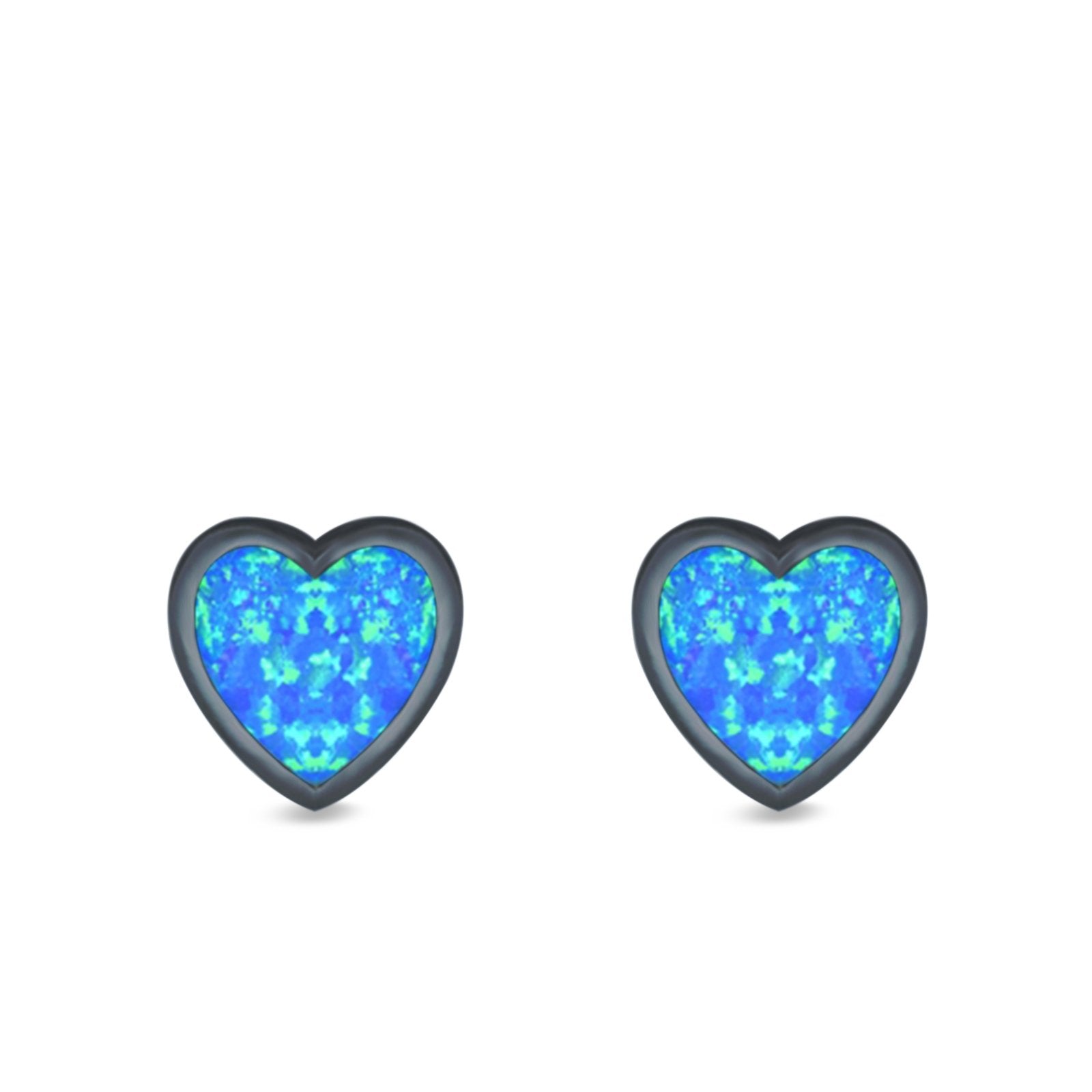 Heart Stud Earrings Lab Created Opal 925 Sterling Silver (11mm)