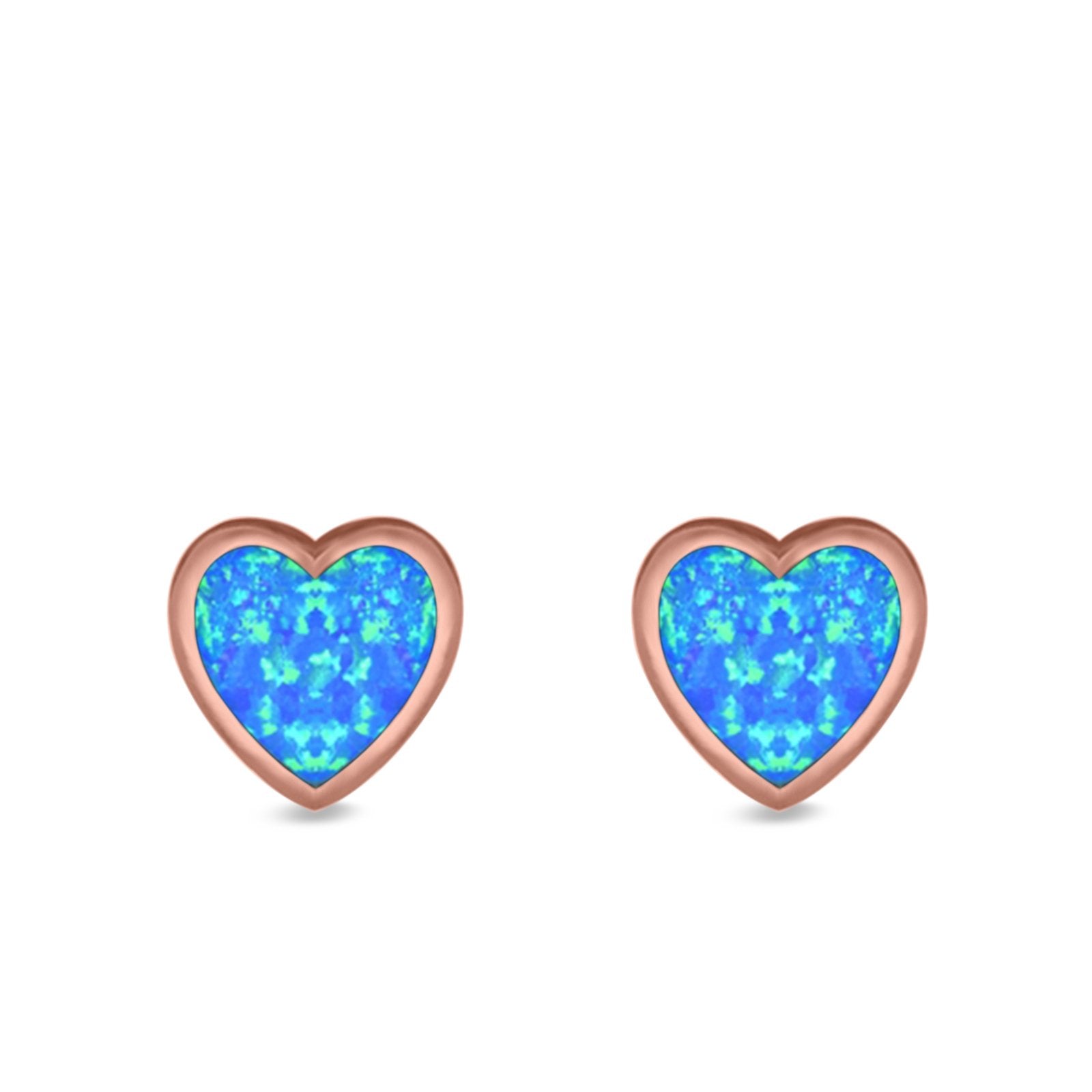 Heart Stud Earrings Lab Created Opal 925 Sterling Silver (11mm)