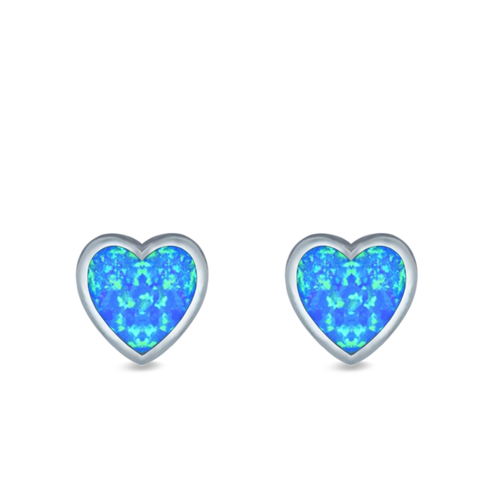 Heart Stud Earrings Lab Created Opal 925 Sterling Silver (11mm)