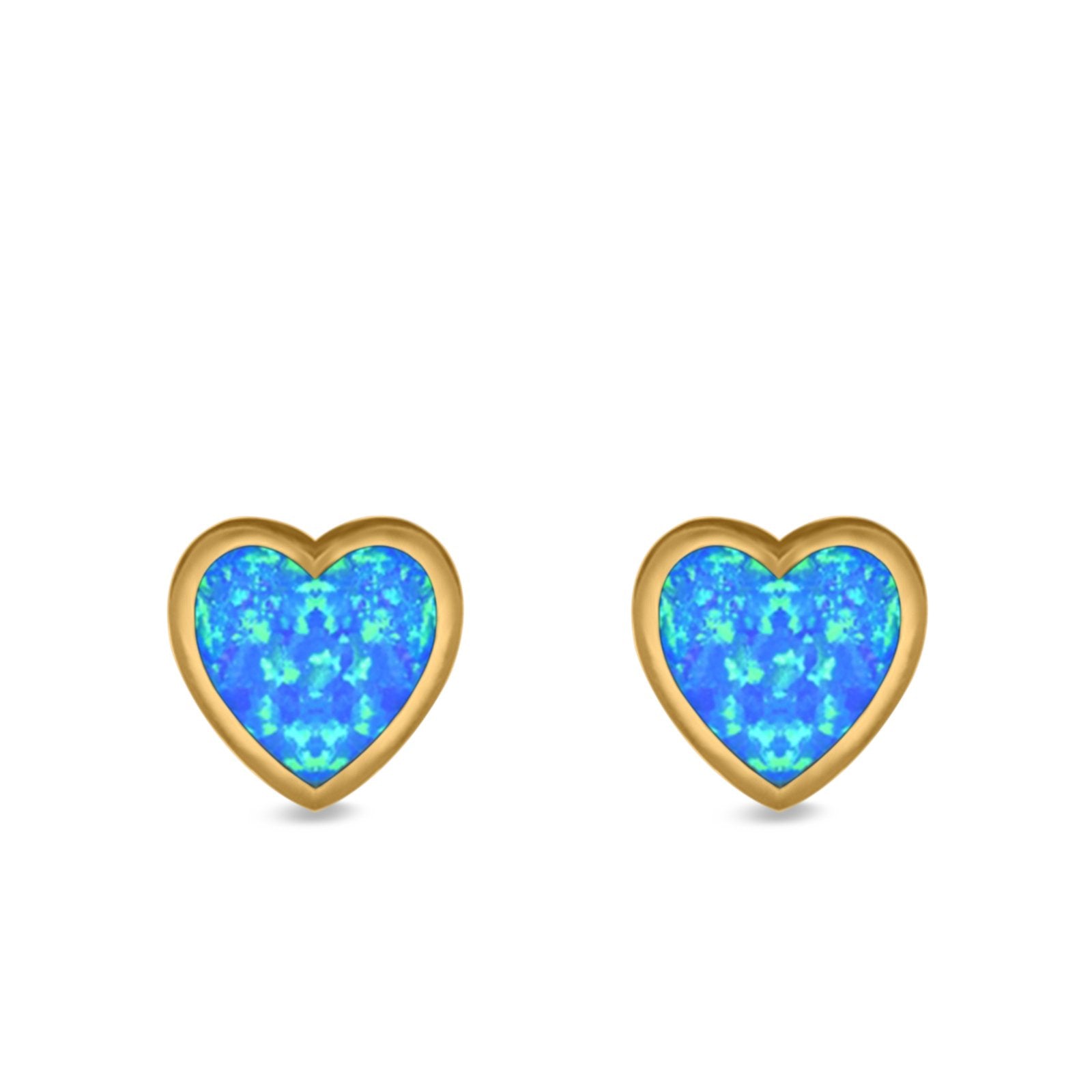 Heart Stud Earrings Lab Created Opal 925 Sterling Silver (11mm)
