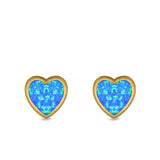 Heart Stud Earrings Lab Created Opal 925 Sterling Silver (11mm)