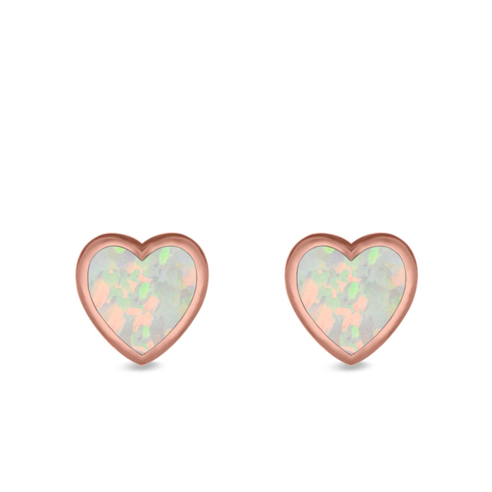 Heart Stud Earrings Lab Created Opal 925 Sterling Silver (11mm)