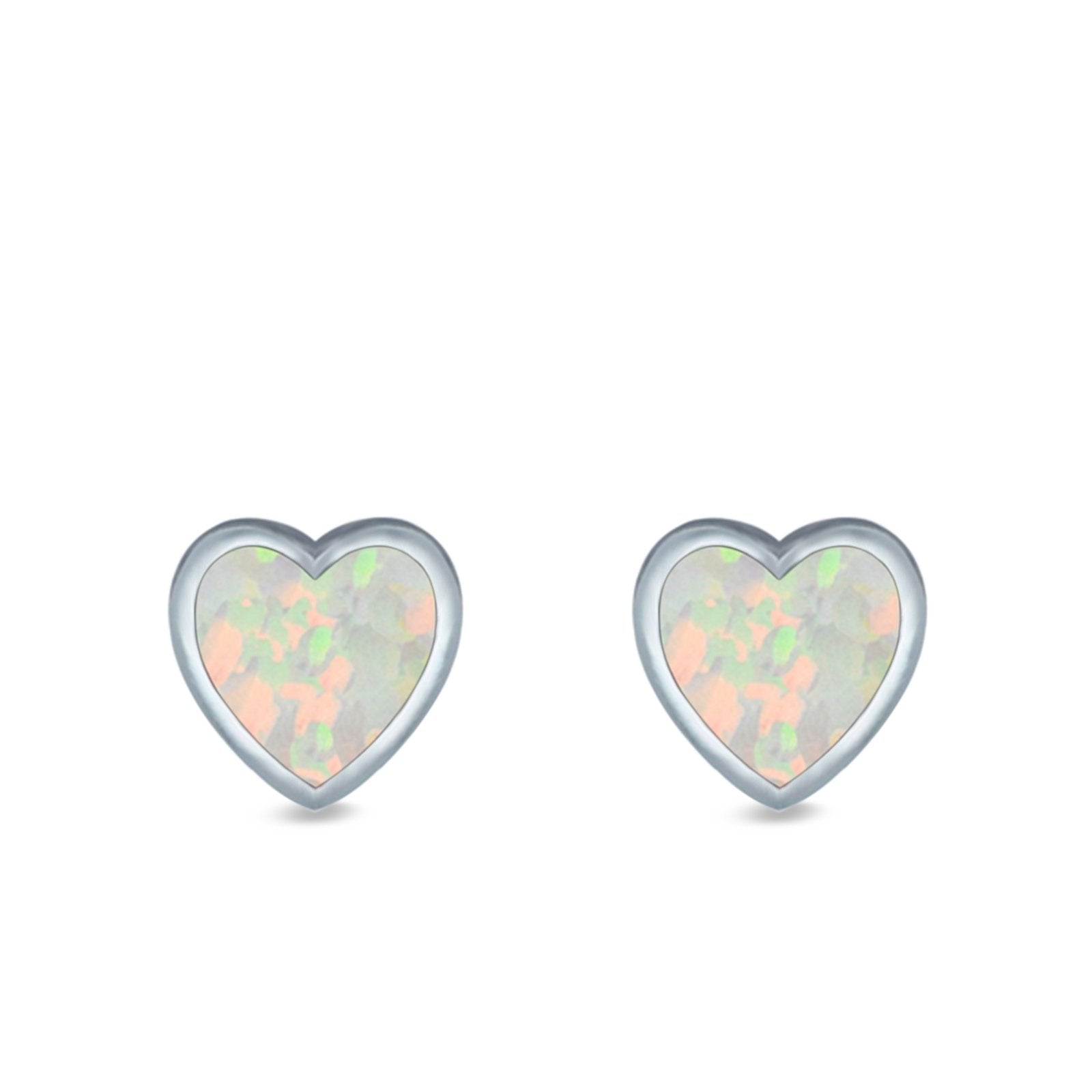 Heart Stud Earrings Lab Created Opal 925 Sterling Silver (11mm)