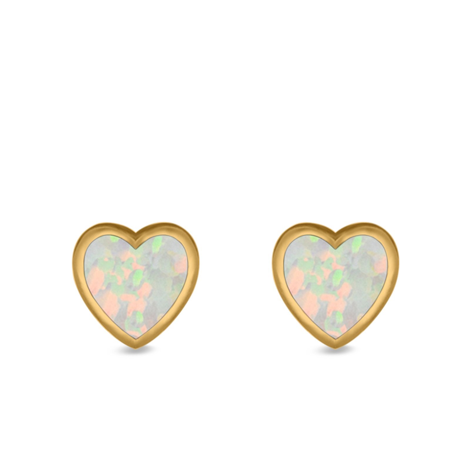 Heart Stud Earrings Lab Created Opal 925 Sterling Silver (11mm)