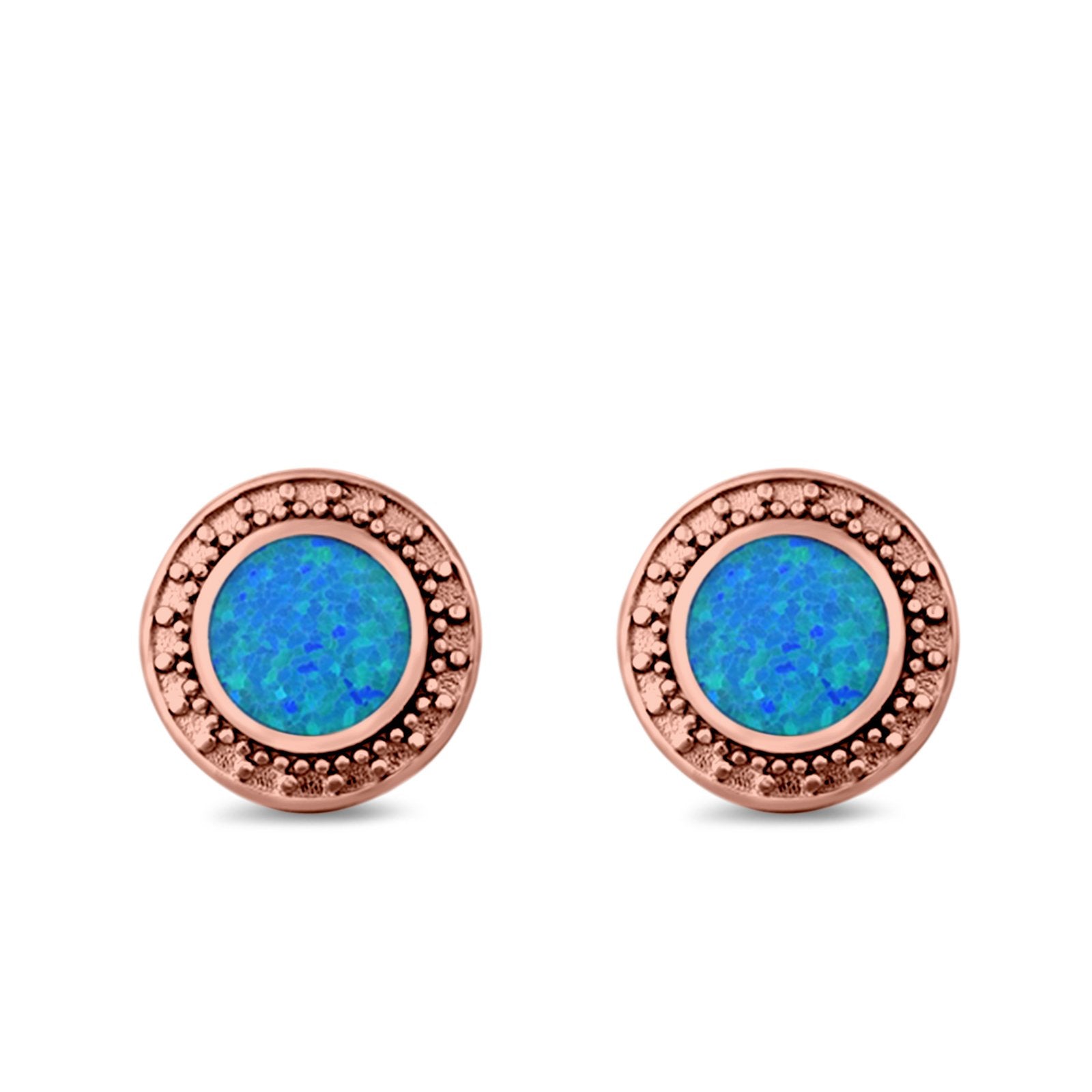 Round Stud Earrings Lab Created Opal 925 Sterling Silver (12mm)