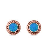 Round Stud Earrings Lab Created Opal 925 Sterling Silver (12mm)