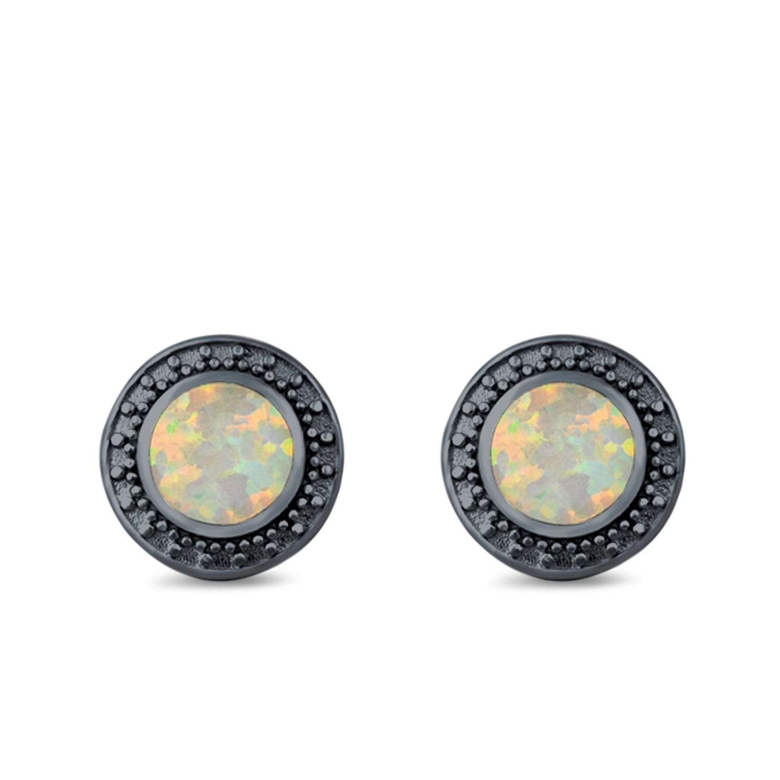 Round Stud Earrings Lab Created Opal 925 Sterling Silver (12mm)