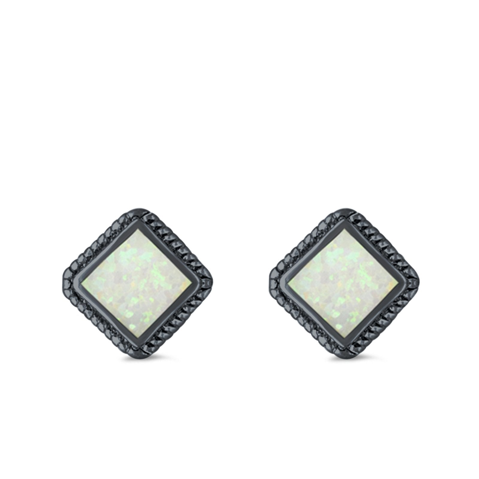 Cushion Cut Stud Earrings Lab Created Opal 925 Sterling Silver (15mm)