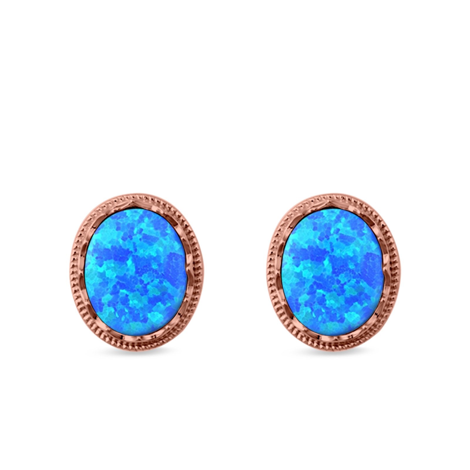 Oval Stud Earrings Lab Created Opal 925 Sterling Silver (12mm)