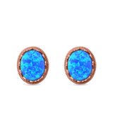 Oval Stud Earrings Lab Created Opal 925 Sterling Silver (12mm)