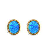 Oval Stud Earrings Lab Created Opal 925 Sterling Silver (12mm)