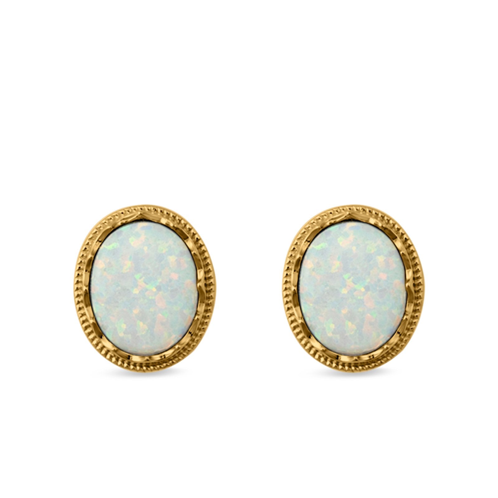 Oval Stud Earrings Lab Created Opal 925 Sterling Silver (12mm)