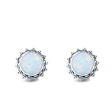 Round Stud Earrings Lab Created Opal 925 Sterling Silver (11mm)