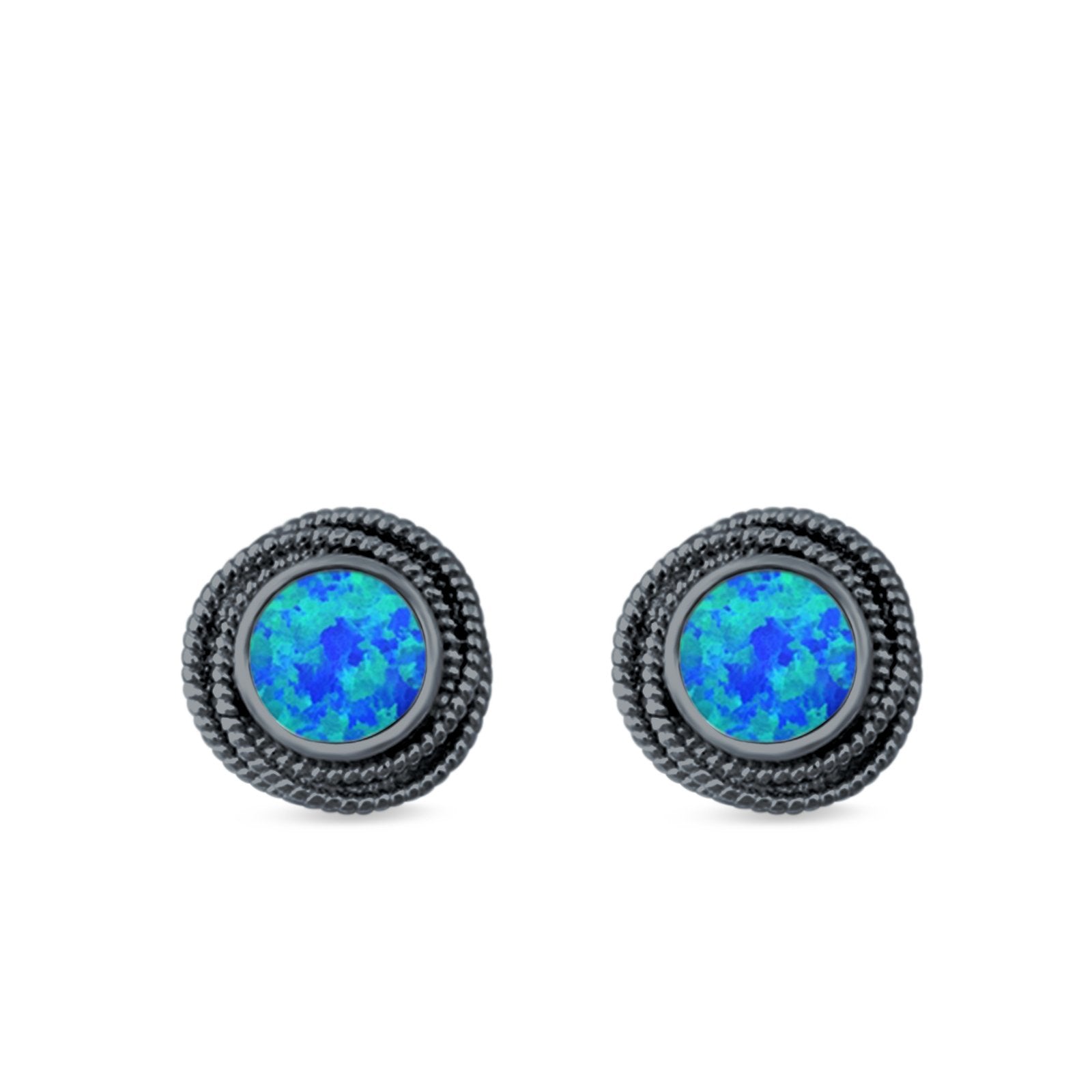 Round Rope Stud Earrings Lab Created Opal 925 Sterling Silver (10mm)