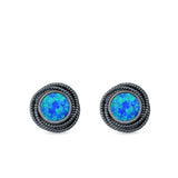 Round Rope Stud Earrings Lab Created Opal 925 Sterling Silver (10mm)