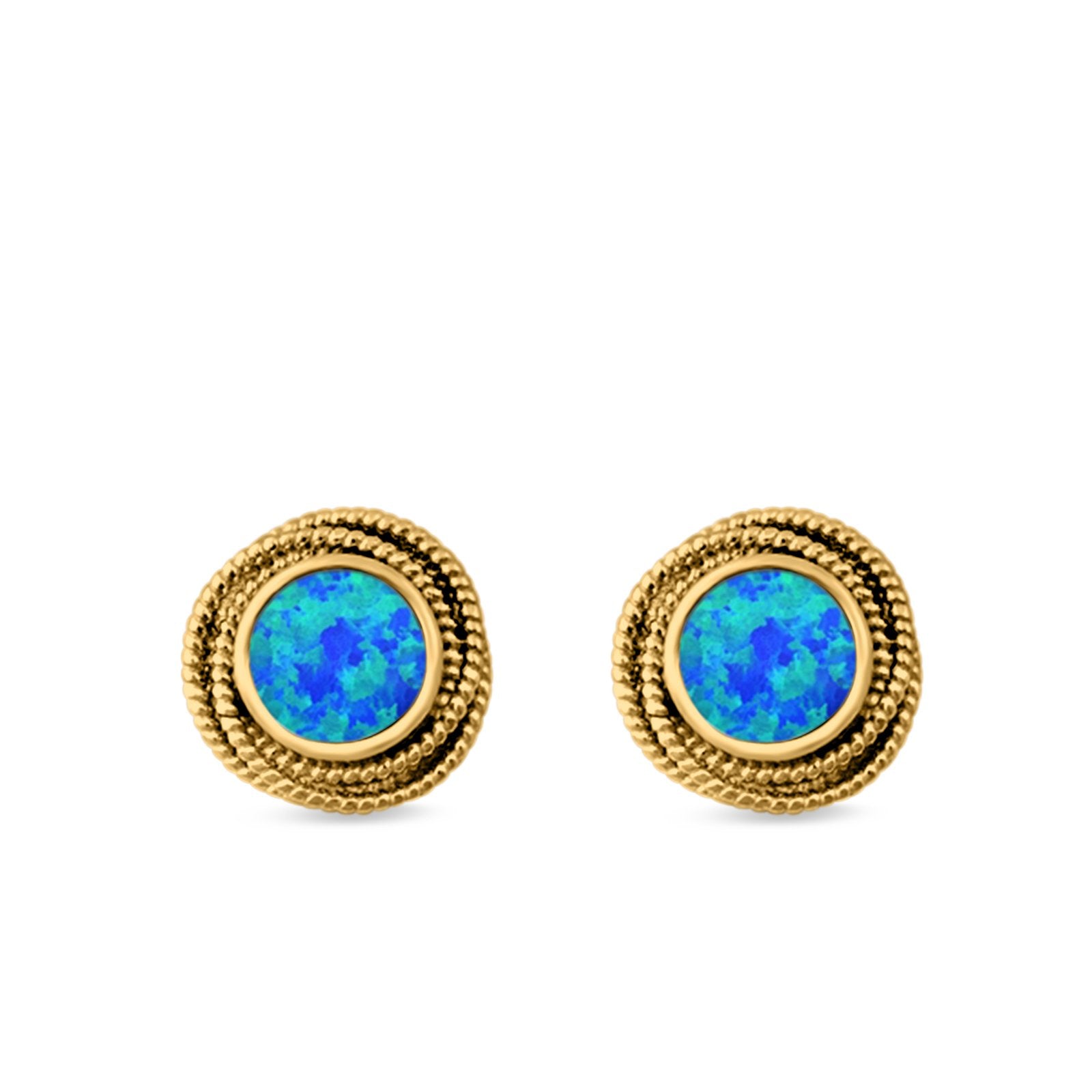 Round Rope Stud Earrings Lab Created Opal 925 Sterling Silver (10mm)