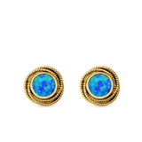 Round Rope Stud Earrings Lab Created Opal 925 Sterling Silver (10mm)