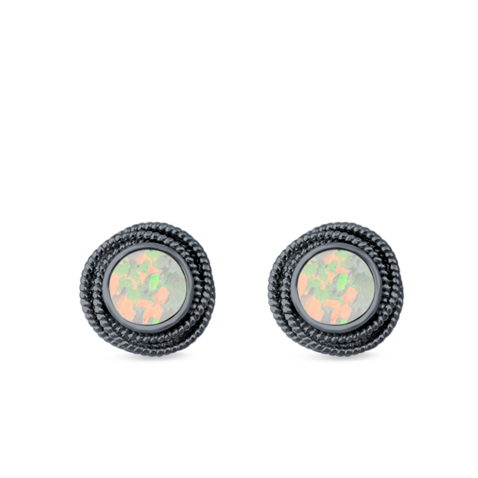 Round Rope Stud Earrings Lab Created Opal 925 Sterling Silver (10mm)