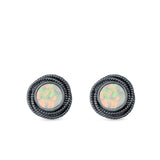 Round Rope Stud Earrings Lab Created Opal 925 Sterling Silver (10mm)