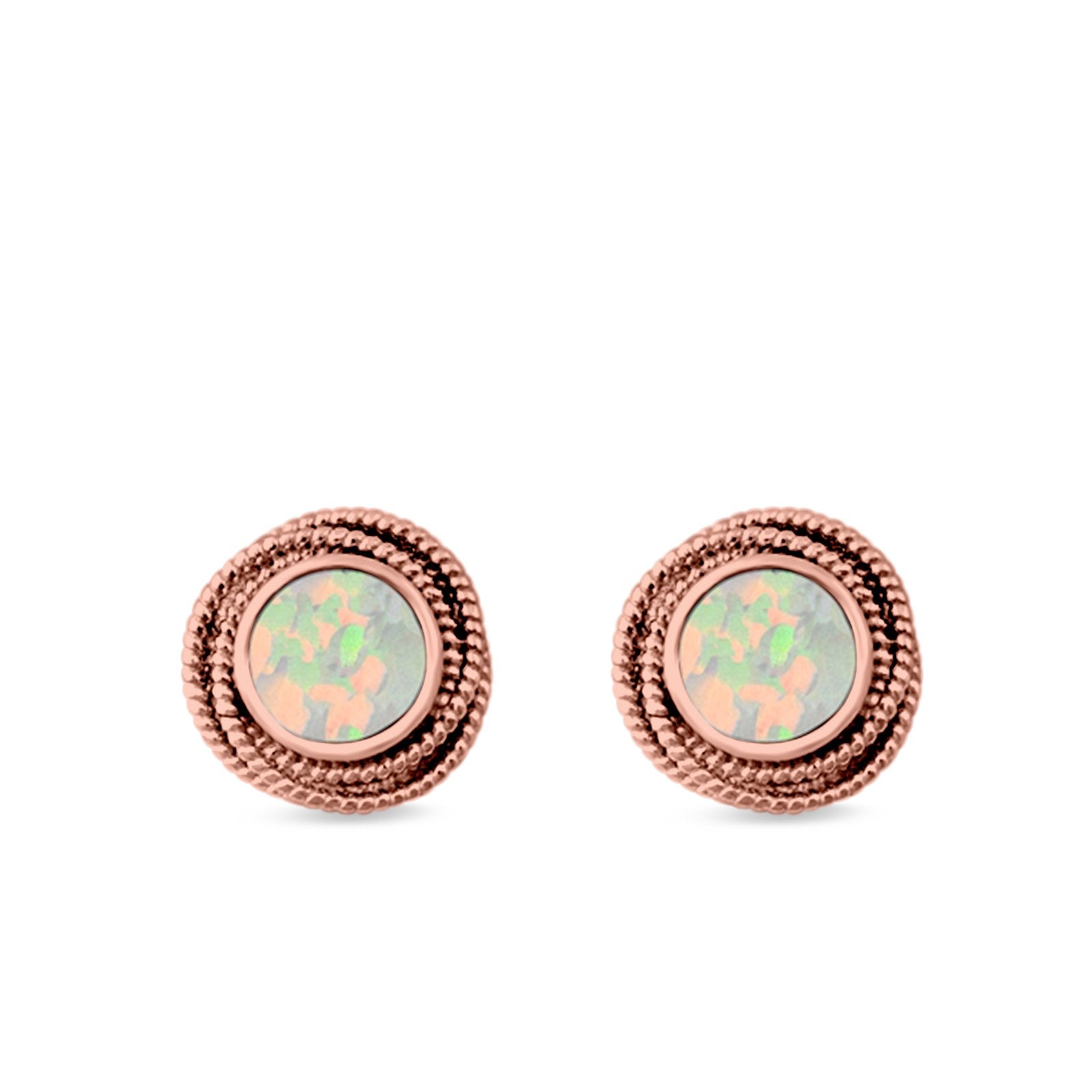 Round Rope Stud Earrings Lab Created Opal 925 Sterling Silver (10mm)