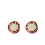 Round Rope Stud Earrings Lab Created Opal 925 Sterling Silver (10mm)