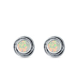 Round Rope Stud Earrings Lab Created Opal 925 Sterling Silver (10mm)