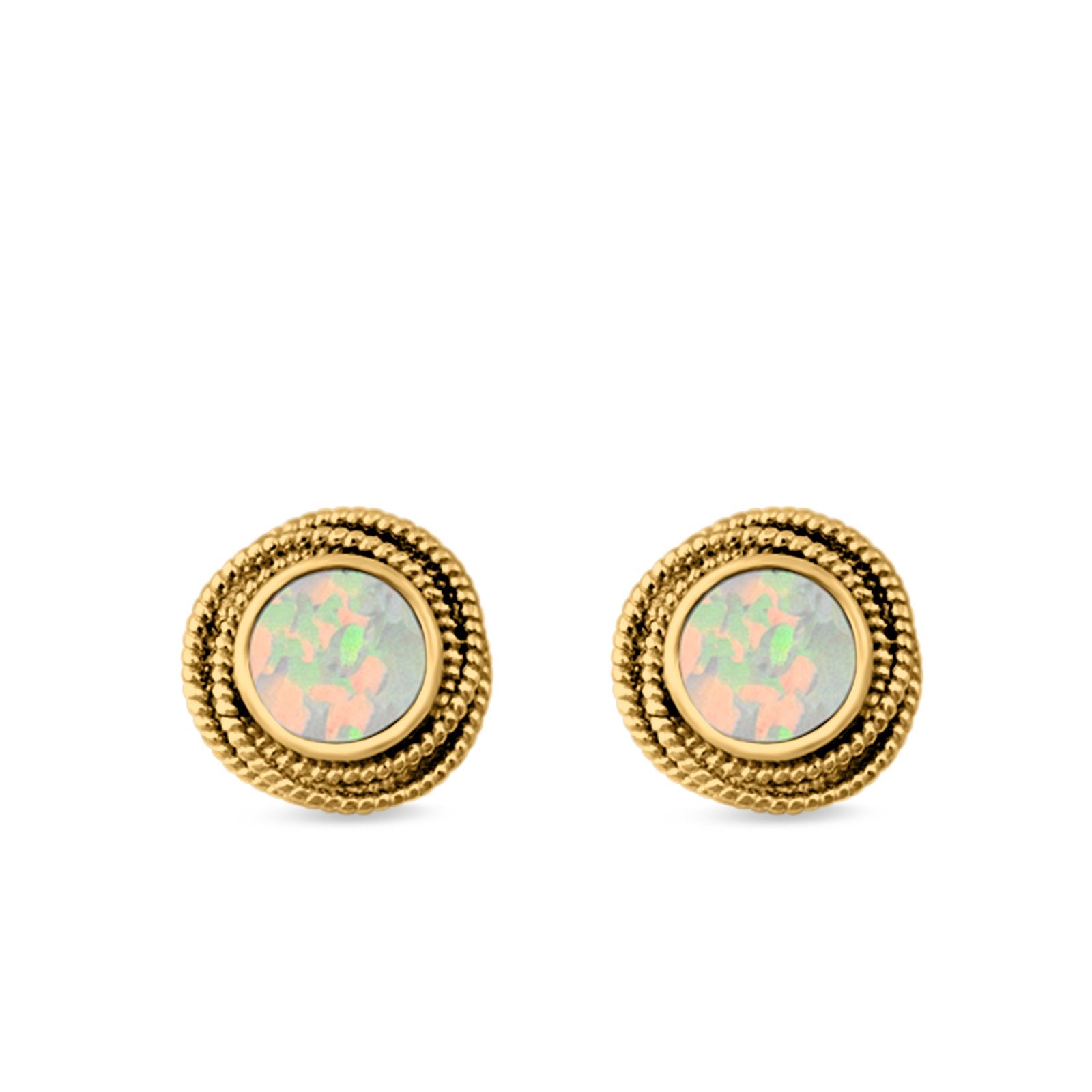Round Rope Stud Earrings Lab Created Opal 925 Sterling Silver (10mm)