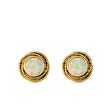 Round Rope Stud Earrings Lab Created Opal 925 Sterling Silver (10mm)
