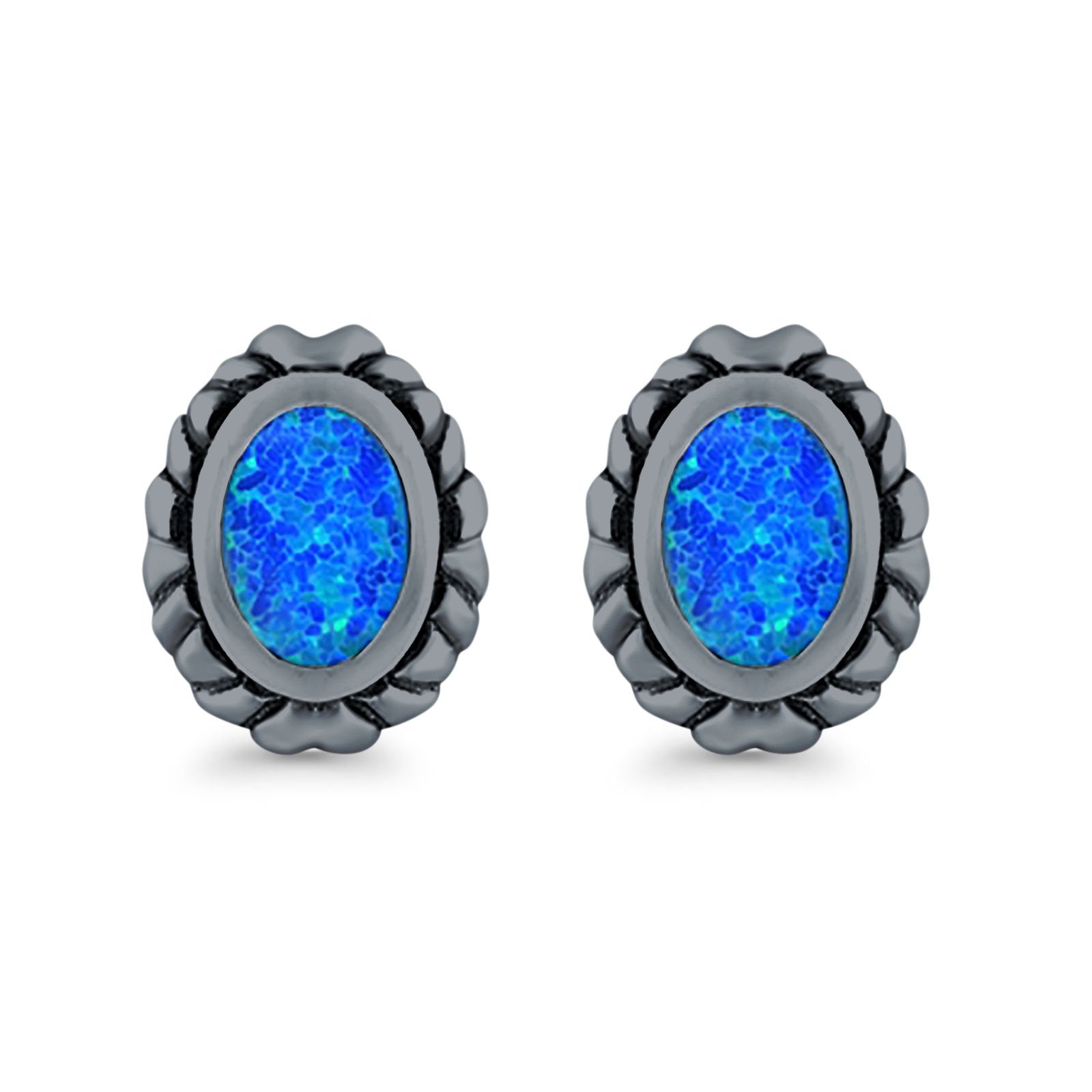 Oval Stud Earrings Created Opal 925 Sterling Silver (10mm)