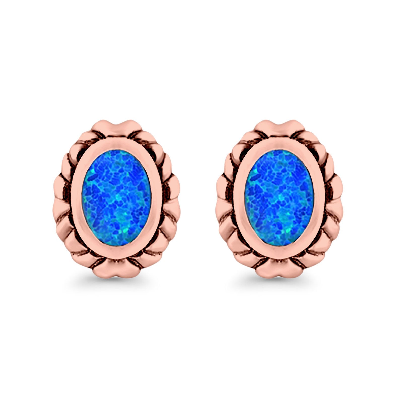 Oval Stud Earrings Created Opal 925 Sterling Silver (10mm)