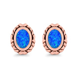 Oval Stud Earrings Created Opal 925 Sterling Silver (10mm)