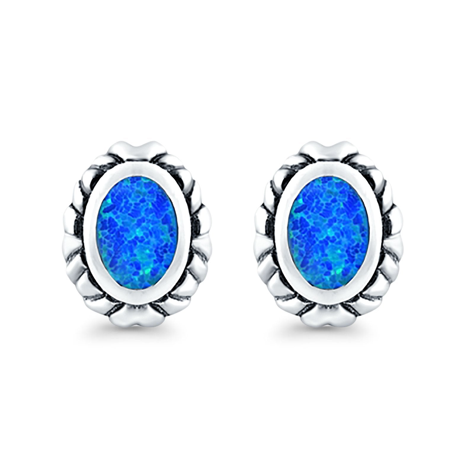Oval Stud Earrings Created Opal 925 Sterling Silver (10mm)