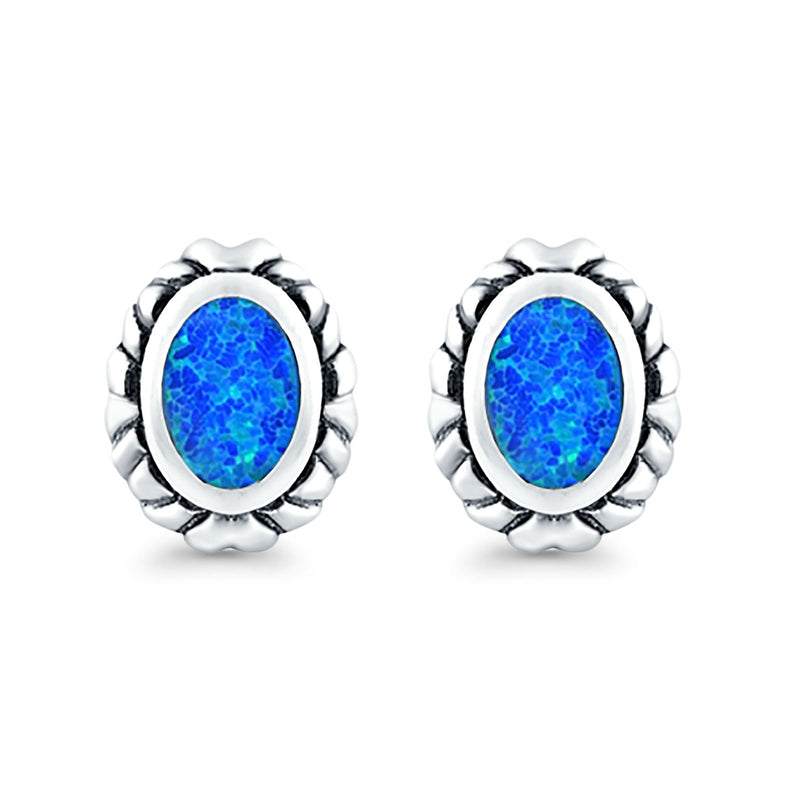 Oval Stud Earrings Created Opal 925 Sterling Silver (10mm)