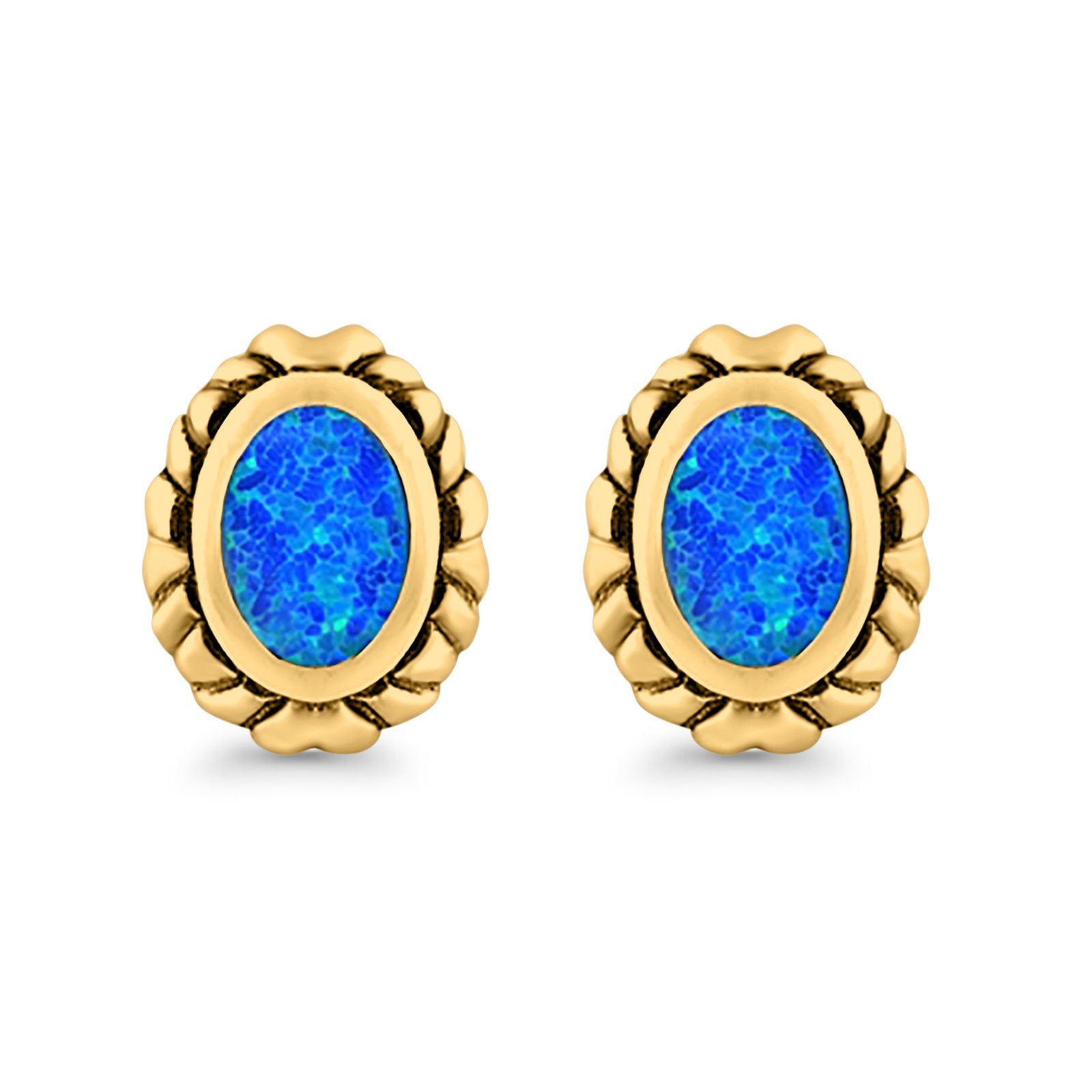 Oval Stud Earrings Created Opal 925 Sterling Silver (10mm)