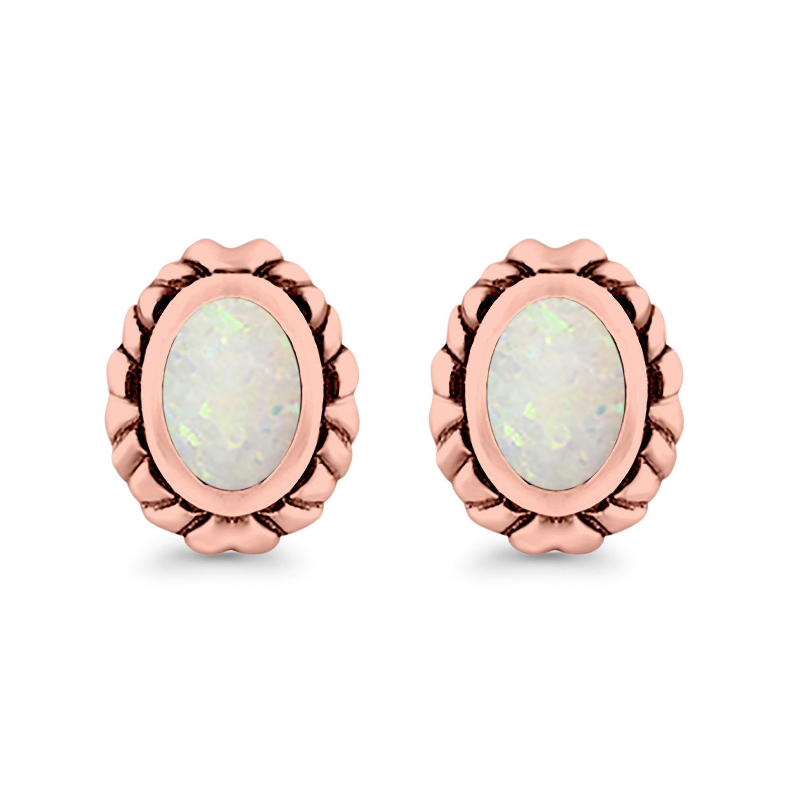 Oval Stud Earrings Created Opal 925 Sterling Silver (10mm)