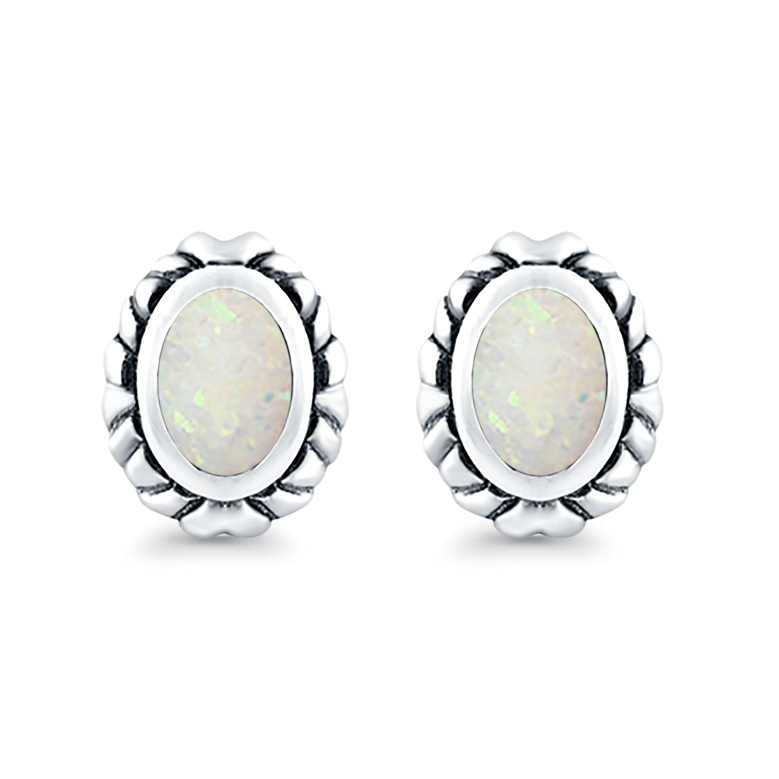 Oval Stud Earrings Created Opal 925 Sterling Silver (10mm)