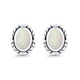 Oval Stud Earrings Created Opal 925 Sterling Silver (10mm)