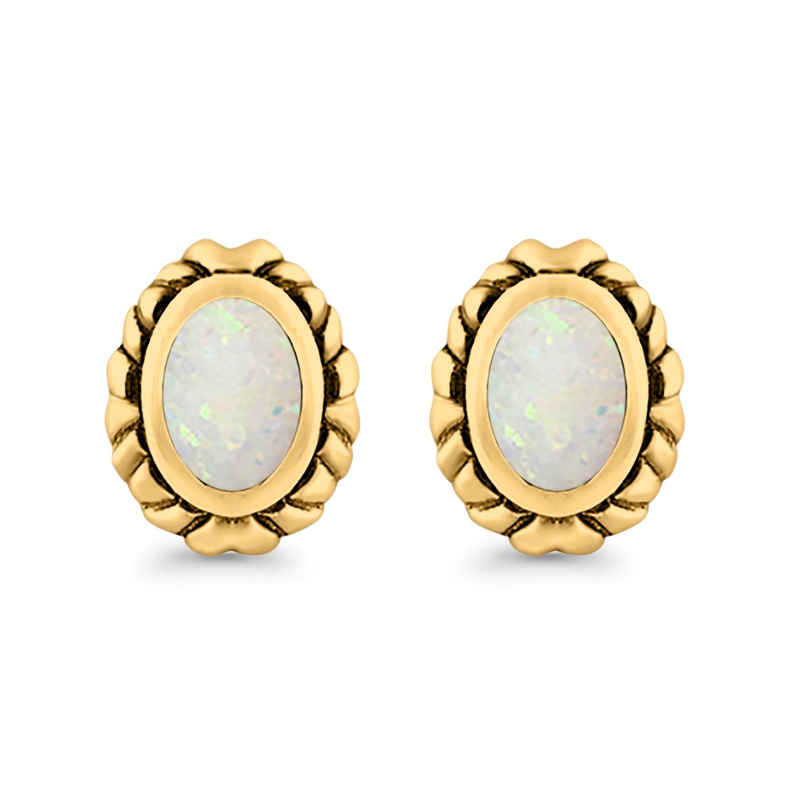 Oval Stud Earrings Created Opal 925 Sterling Silver (10mm)