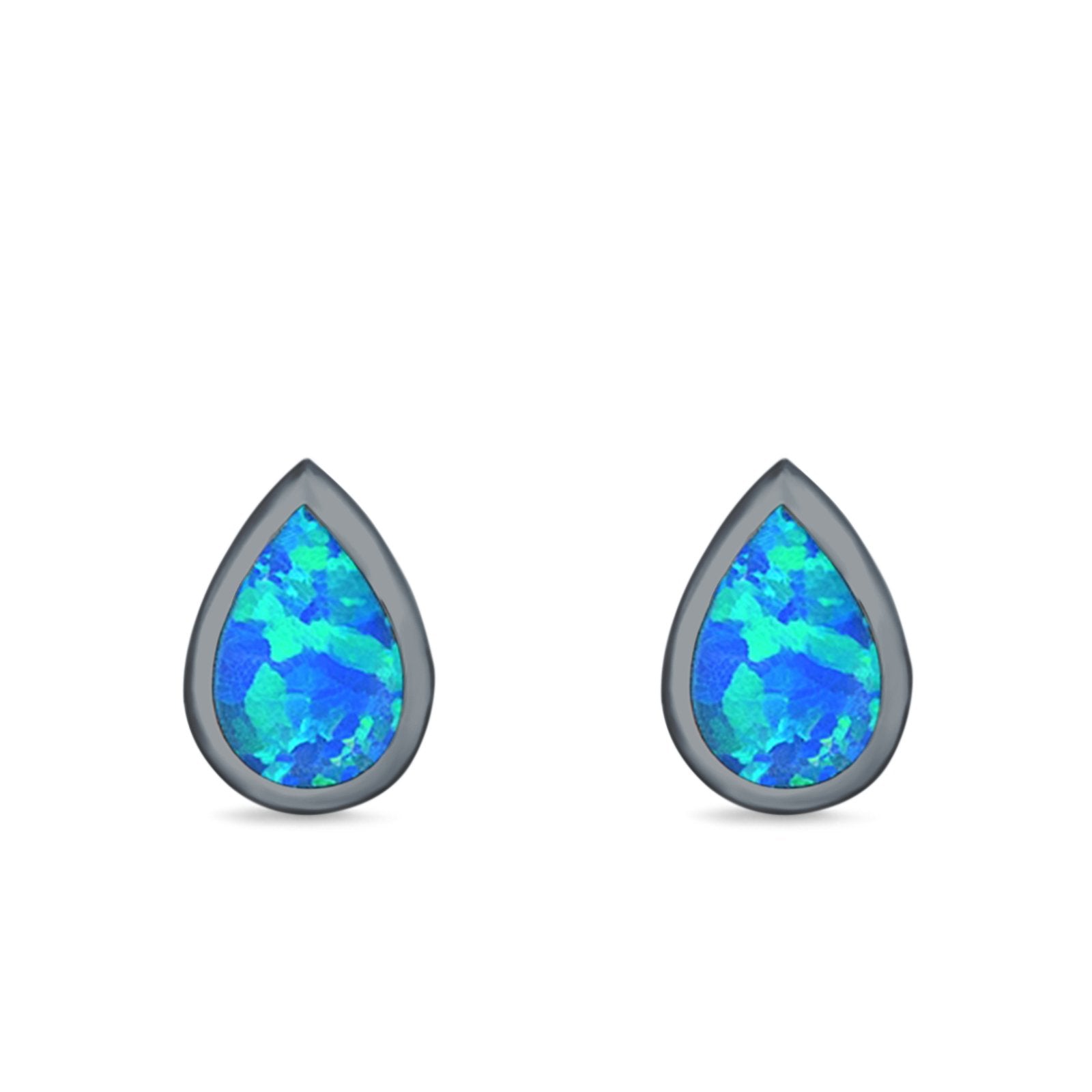 Pear Shape Stud Earrings Lab Created Opal 925 Sterling Silver (7.5mm)