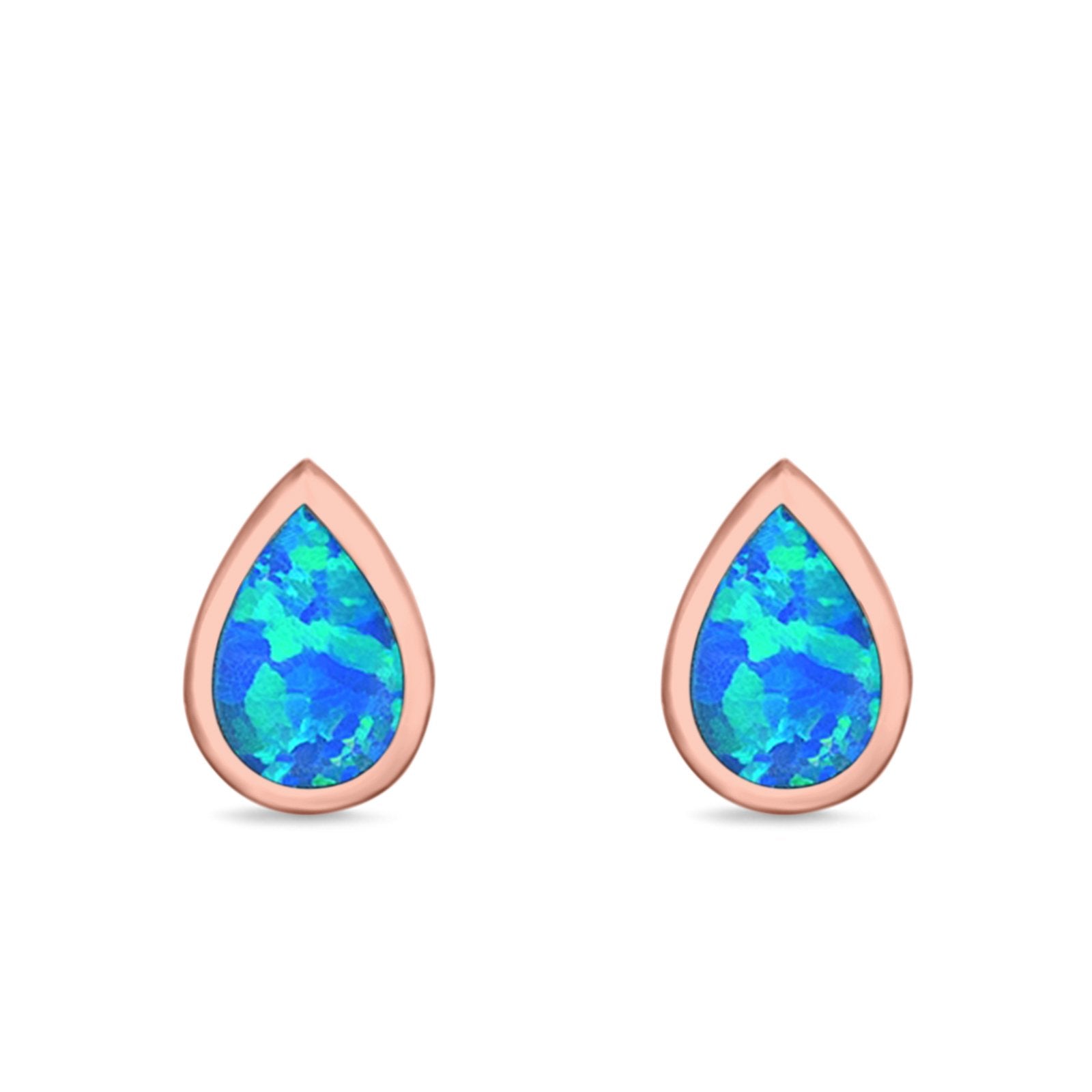 Pear Shape Stud Earrings Lab Created Opal 925 Sterling Silver (7.5mm)