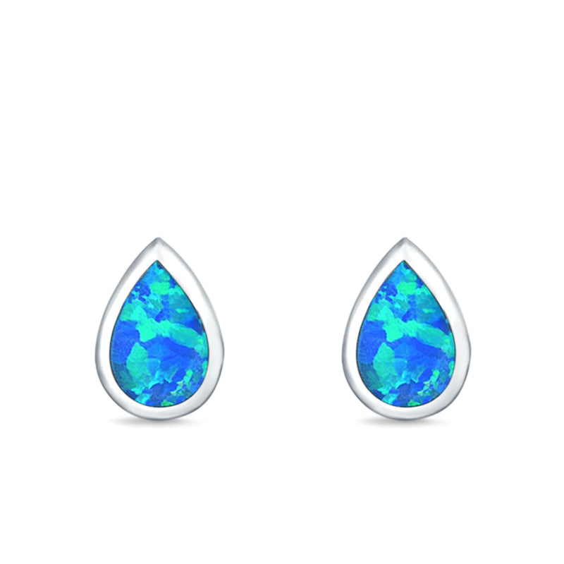 Pear Shape Stud Earrings Lab Created Opal 925 Sterling Silver (7.5mm)