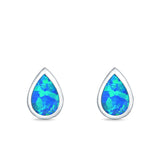 Pear Shape Stud Earrings Lab Created Opal 925 Sterling Silver (7.5mm)