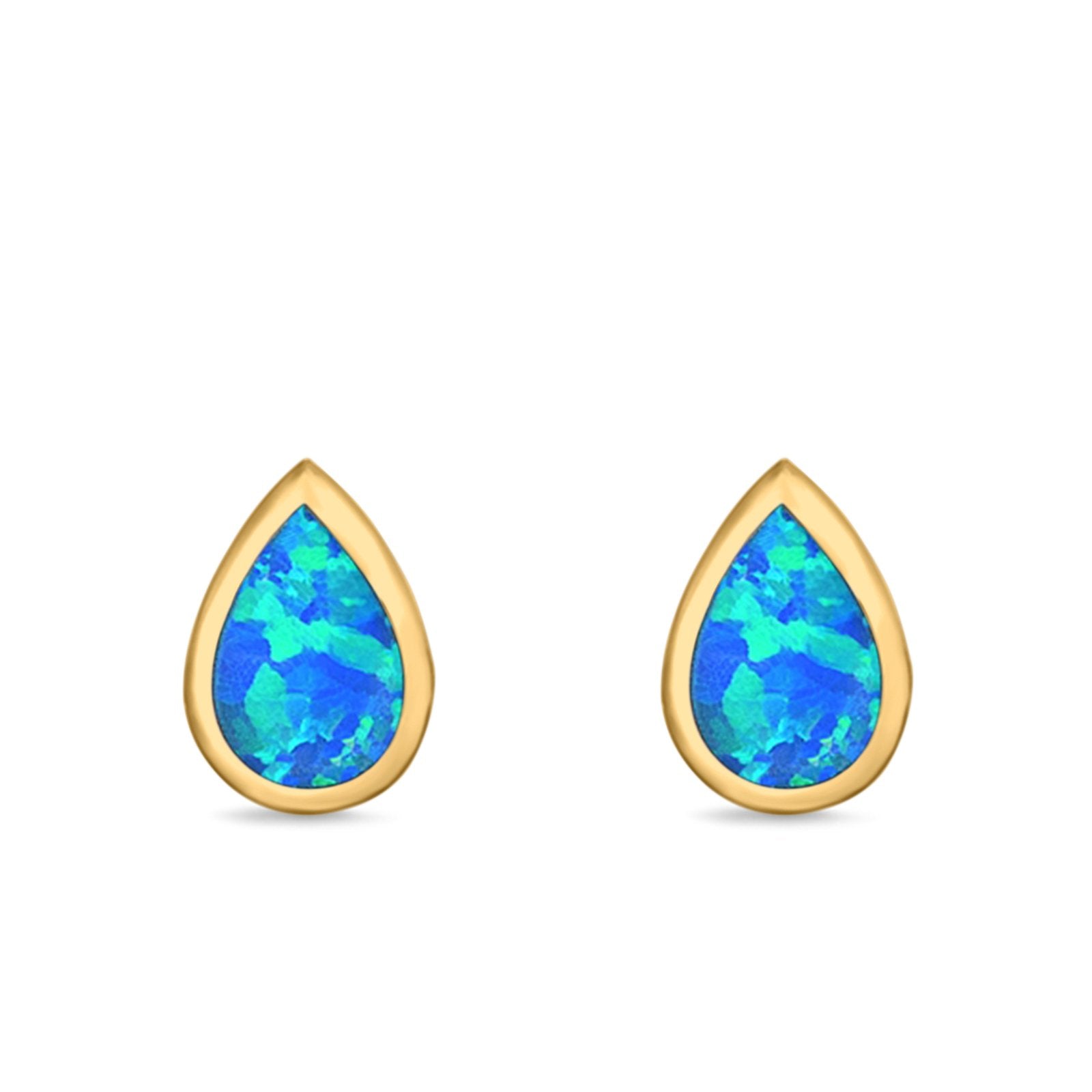 Pear Shape Stud Earrings Lab Created Opal 925 Sterling Silver (7.5mm)