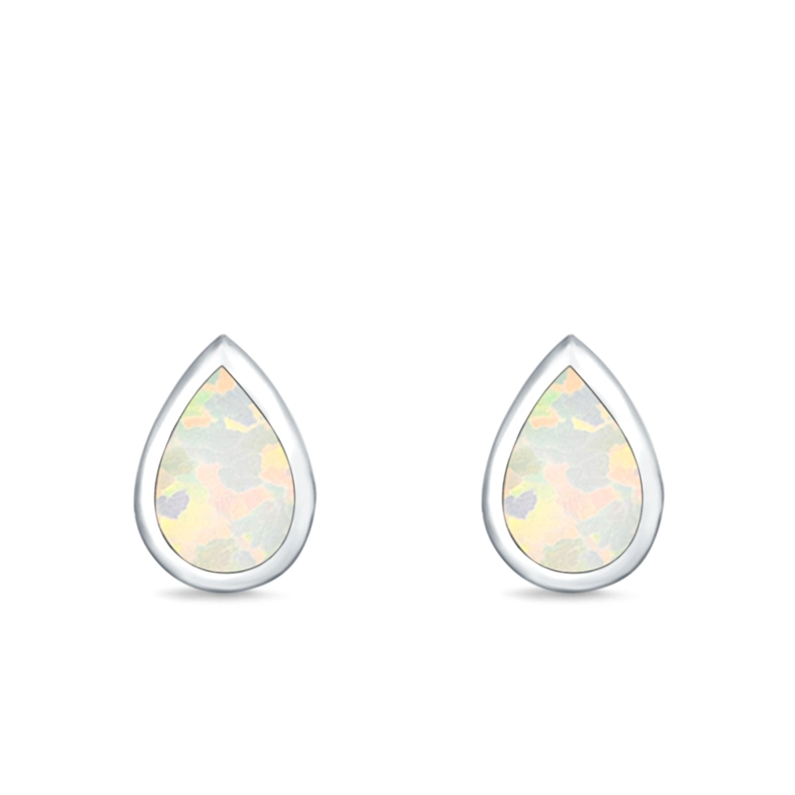 Pear Shape Stud Earrings Lab Created Opal 925 Sterling Silver (7.5mm)