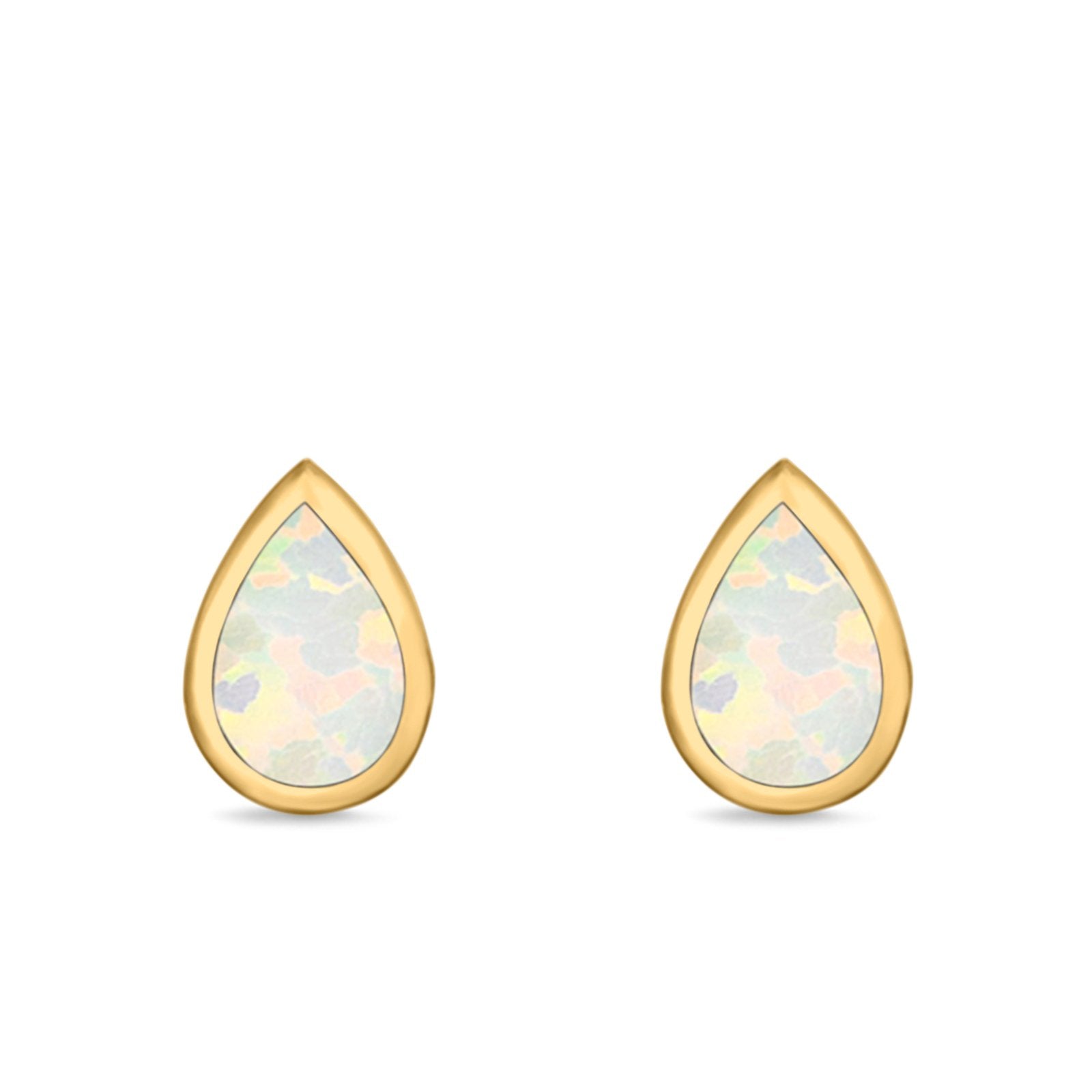 Pear Shape Stud Earrings Lab Created Opal 925 Sterling Silver (7.5mm)
