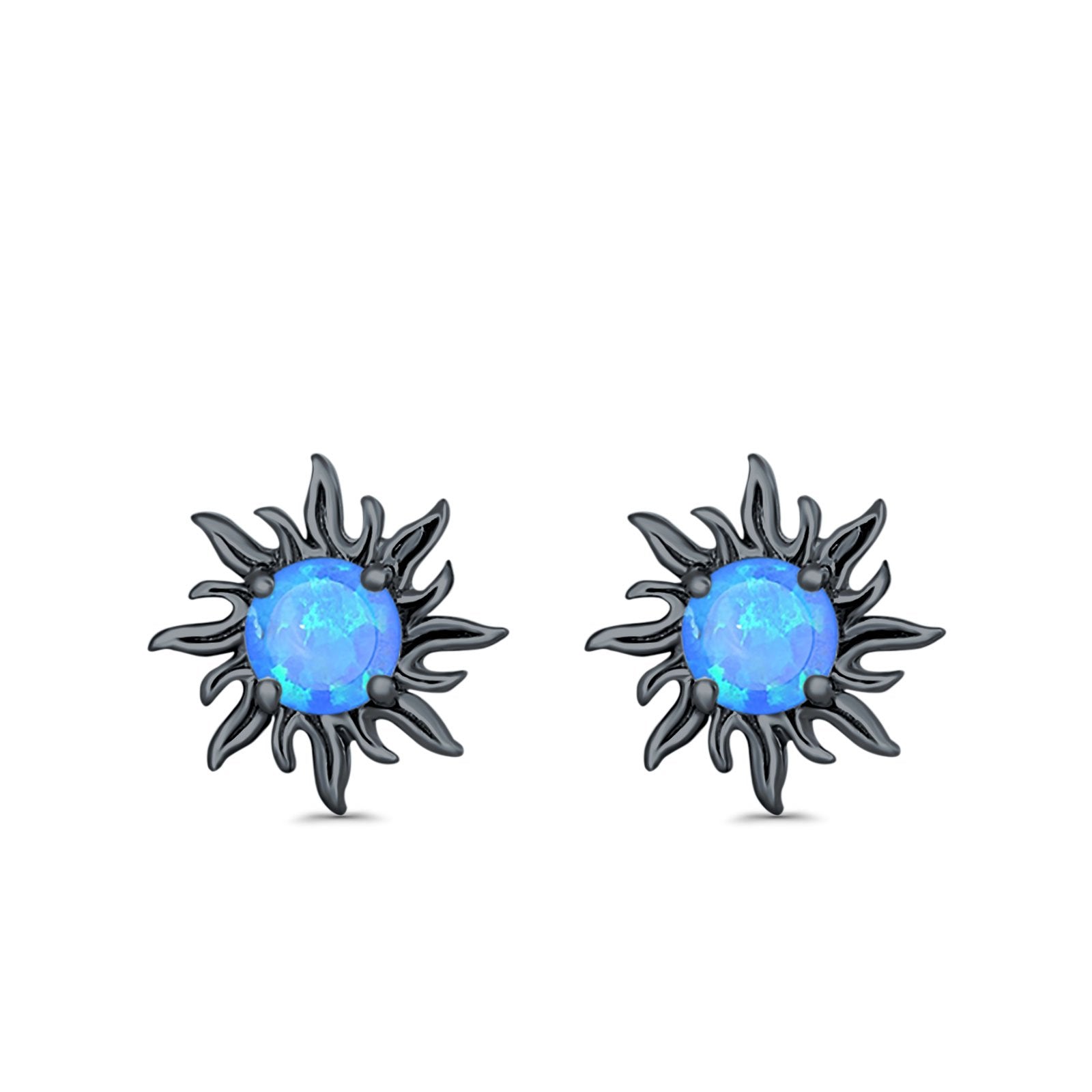 Sun Stud Earrings Lab Created Opal 925 Sterling Silver (14mm)