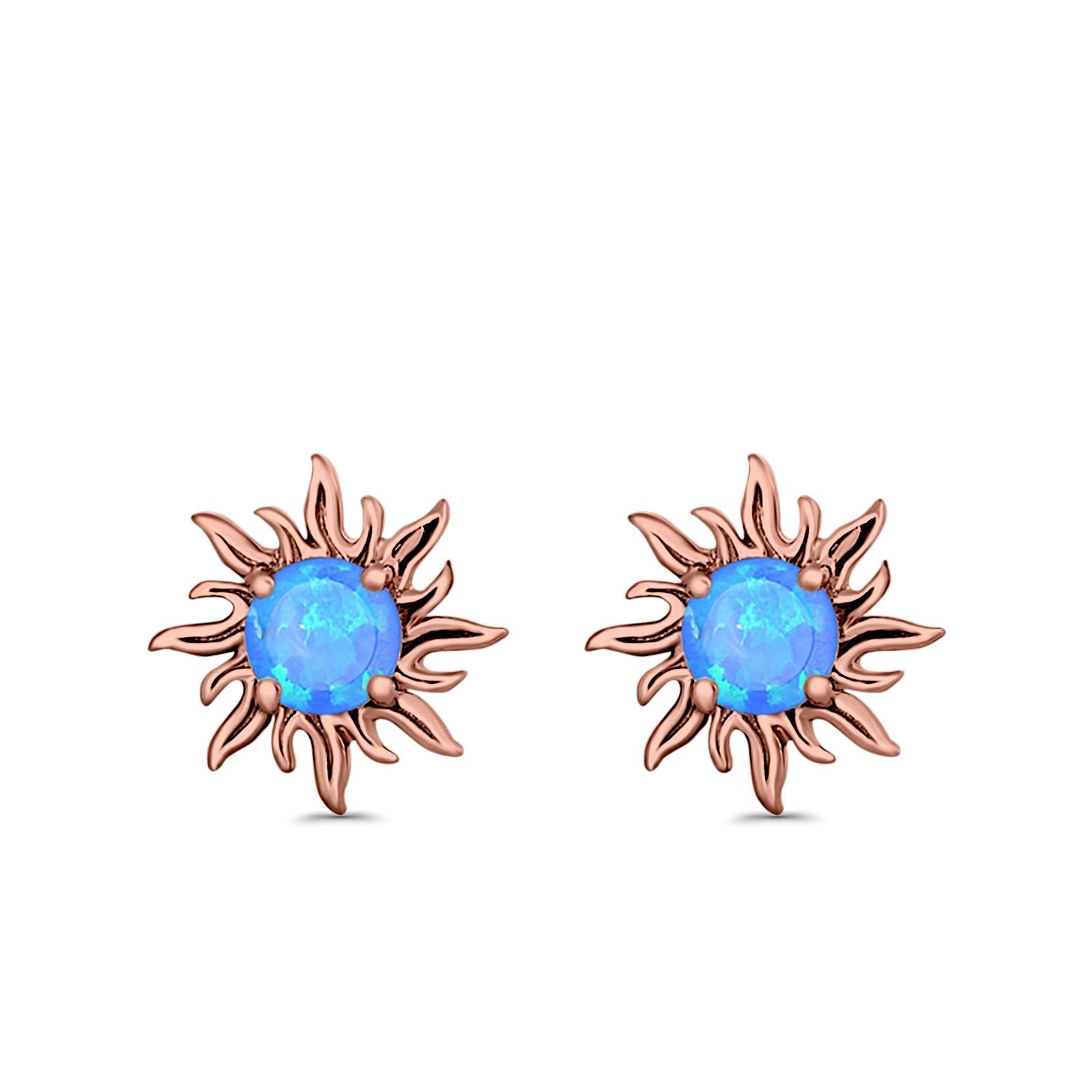 Sun Stud Earrings Lab Created Opal 925 Sterling Silver (14mm)