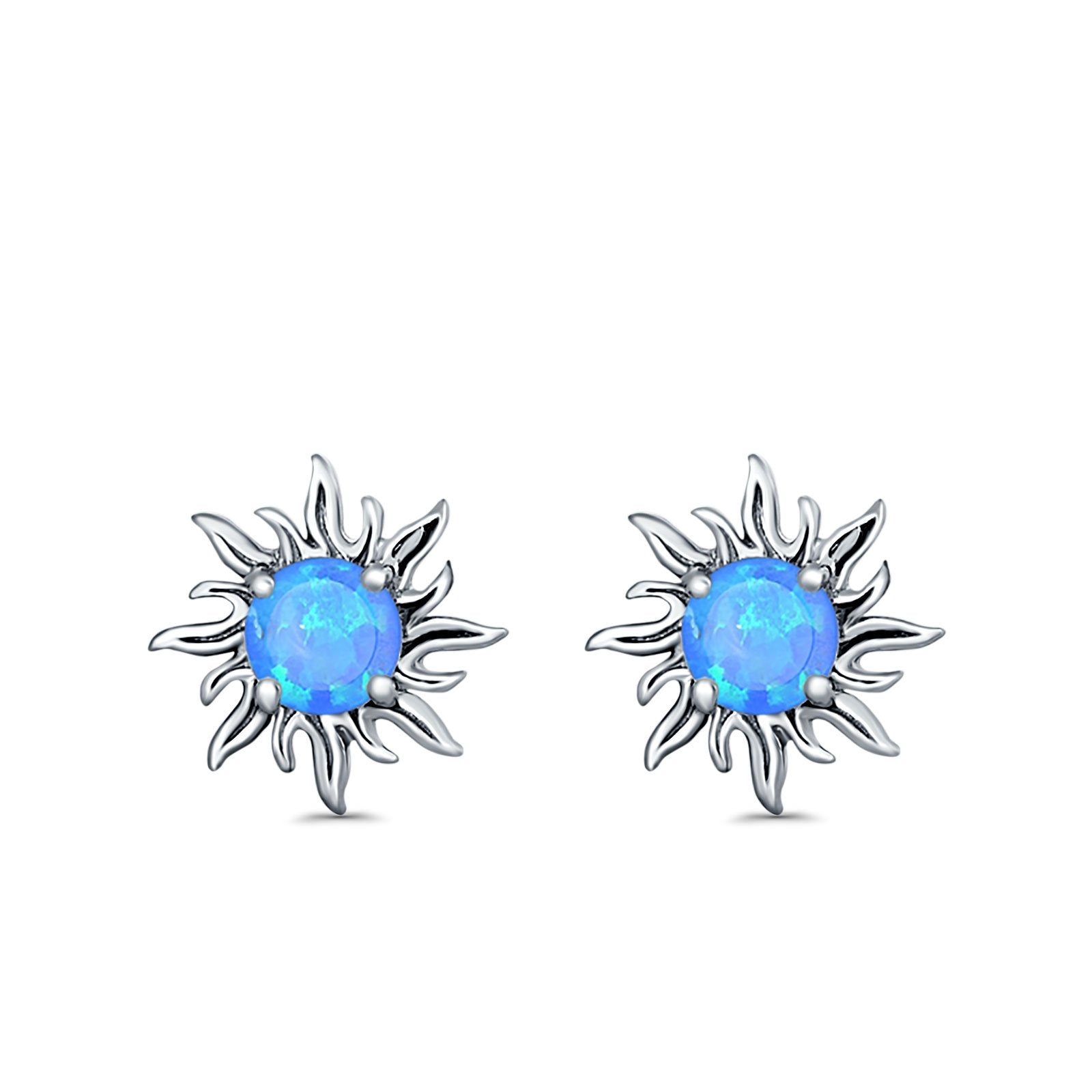 Sun Stud Earrings Lab Created Opal 925 Sterling Silver (14mm)