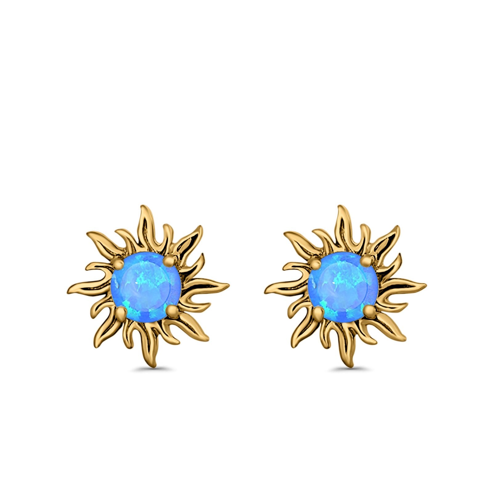 Sun Stud Earrings Lab Created Opal 925 Sterling Silver (14mm)